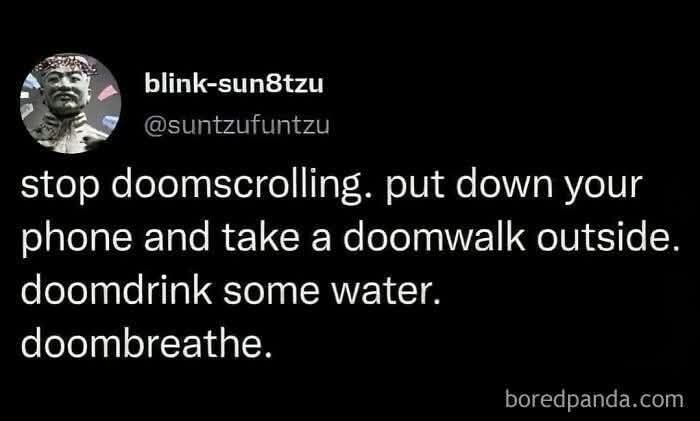 A black background image displays a Twitter-style post from user 'blink-sun8tzu' with a circular profile picture of a man…
